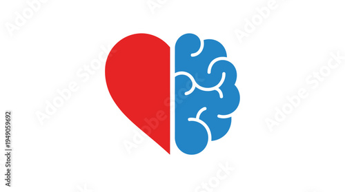 Heart and brain icon symbolizing the connection between emotions and intellect in a creative design alpha channel with white background