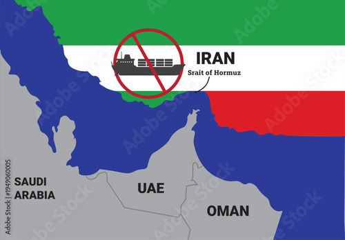 Iran closed the state of hormuz illustration , us and ran war concept 