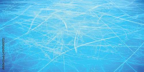 Bright blue abstract frozen ice rink surface texture with deep skate scratches background vector illustration
