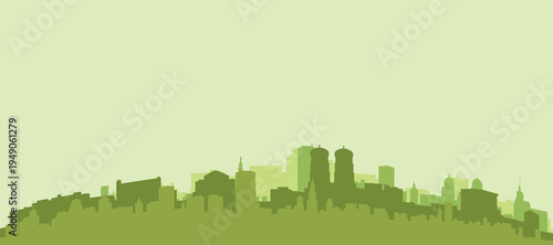 Tableau sur toile Green panoramic poster of the city skyline with solid background buildings on a