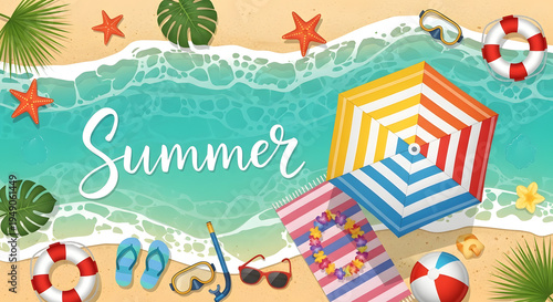 SEO-optimized Adobe Stock title
Colorful Summer Beach Travel Collage Background with “Summer” Text, Umbrella, Sun Hats, Seashells, Starfish, Stripes & Vacation Elements on Vibrant Tropical Theme