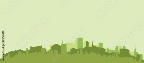 Foto Green panoramic poster of the city skyline with solid background buildings on a