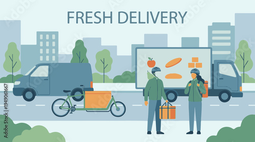 Fresh food delivery service in urban environment with diverse transport methods