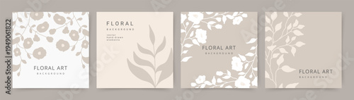 Floral backgrounds in neutral pastel beige tones. Minimal vector illustration for banner, poster, card, social media, graphic and web design, advertising