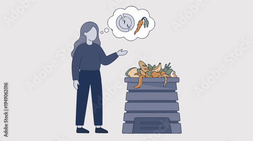 Woman considering composting organic waste and food scraps for sustainability