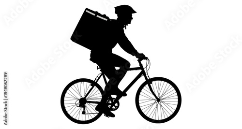 Silhouette of a delivery person cycling with a large insulated container