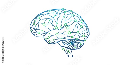 Digital representation of a human brain with interconnected neural networks, symbolizing artificial intelligence, data processing, and innovative thought