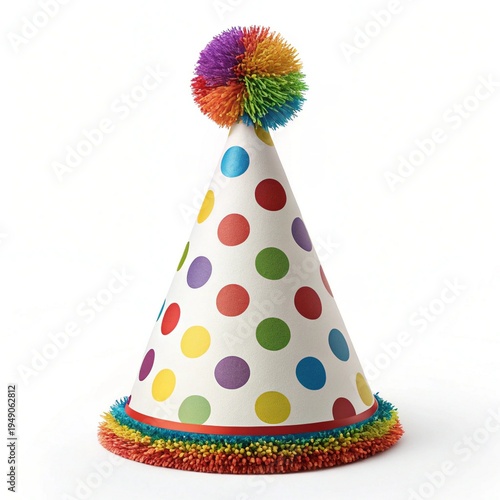 Colorful polka dot party hat with pompom and fringe isolated PNG