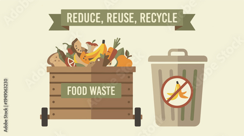 Food Waste Management Concept: Reduce, Reuse, Recycle with Organic Materials