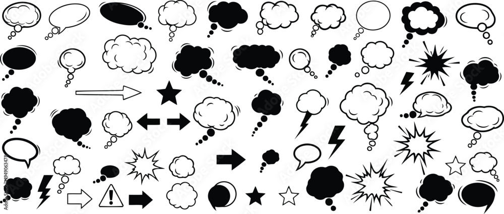 Fototapeta premium Premium Speech Bubbles & Comic Icons – Hand-Drawn Speech Bubble Vector Collection
