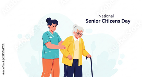 Caregiver assisting senior citizen on national senior citizens day with support and companionship