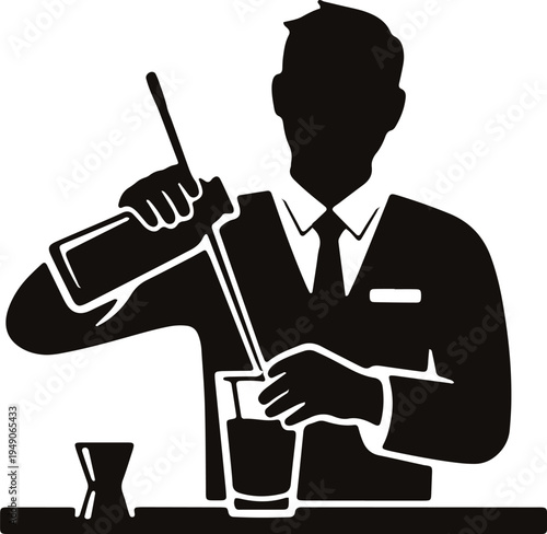 Bartender pouring a drink with a sophisticated presentation style