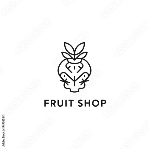 Minimalist logo design for a fruit shop, featuring a stylized fruit with leaves, simple line art, modern and clean aesthetic