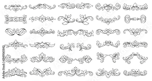 Vintage ornamental dividers and victorian floral flourish elements set for luxury wedding decoration and calligraphy design