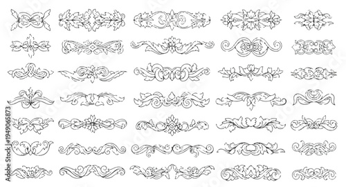Vintage Floral Ornaments and Decorative Swirls Set, Baroque Style Vector Dividers and Calligraphic Elements for Page Decoration