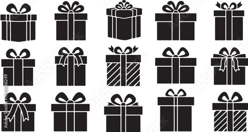 Black and white gift boxes with ribbons and bows