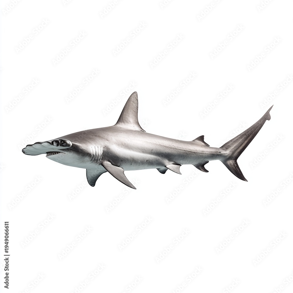 Fototapeta premium A large gray shark swims through the ocean with its fins visible
