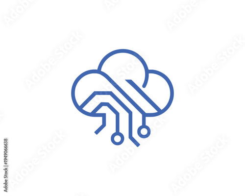 Cloud Modern Circuit Board Line Art Tech Vector Logo