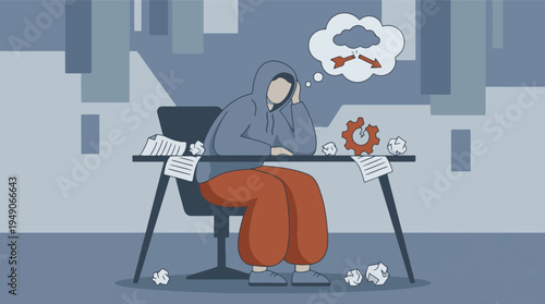 Illustration of an overwhelmed person facing mental block and stress