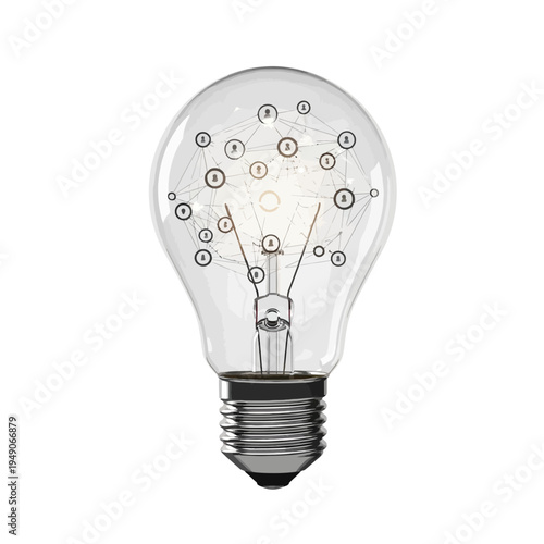 Light bulb with glowing filament and symbols.