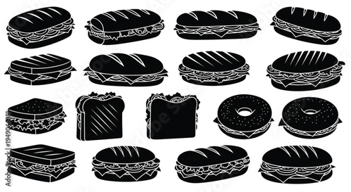 Sandwich Silhouette Collection Set with Sub Bagel Toast and Deli Sandwiches