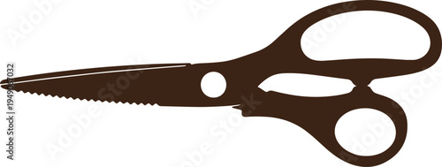 Large pair of open scissors with serrated edge and finger holes