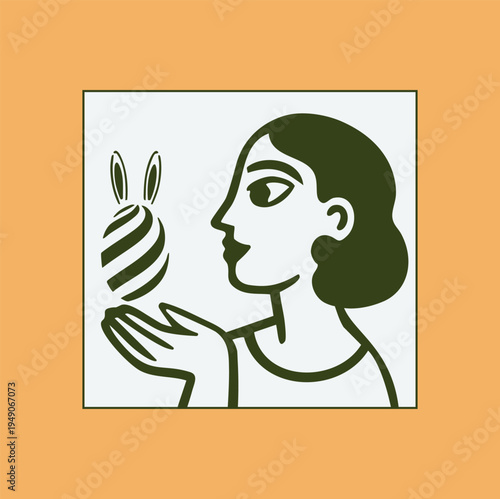 Woman Holding Easter Egg with Bunny Ears