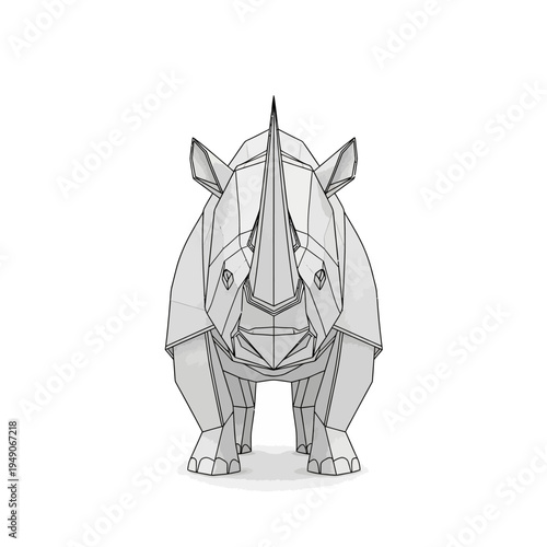 Low poly rhinoceros illustration in grey.