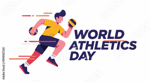 Runner in motion on World Athletics Day in vibrant dynamic illustration with bold lines and bright colors for sports marketing