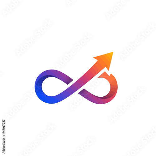 Infinity symbol with colorful gradient arrow.