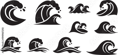 Black and white wave icons on a clean background