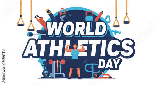 World Athletics Day logo in dark blue and white colors with hanging light bulbs for sports event promotion