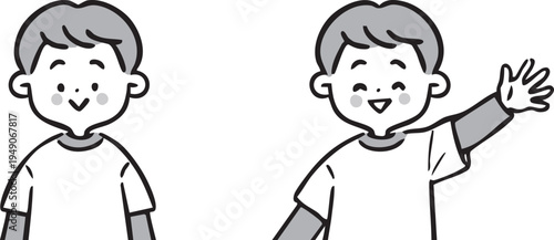 男児　上半身　ベクター（モノクロ）