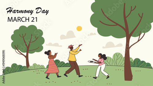 A diverse group of people are depicted walking together in a colorful illustration celebrating harmony and togetherness on harmony day high-quality professional detailed modern elegant