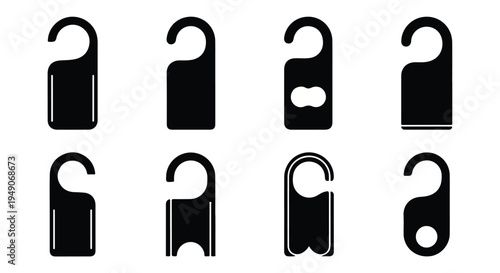 Set of eight black door lock icons on a white background with various designs and shapes.