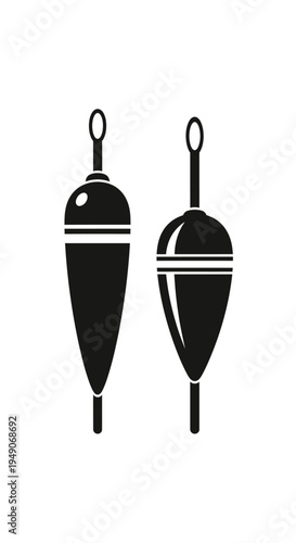 Two Fishing Floats Icons, Black and White, Isolated on White Background