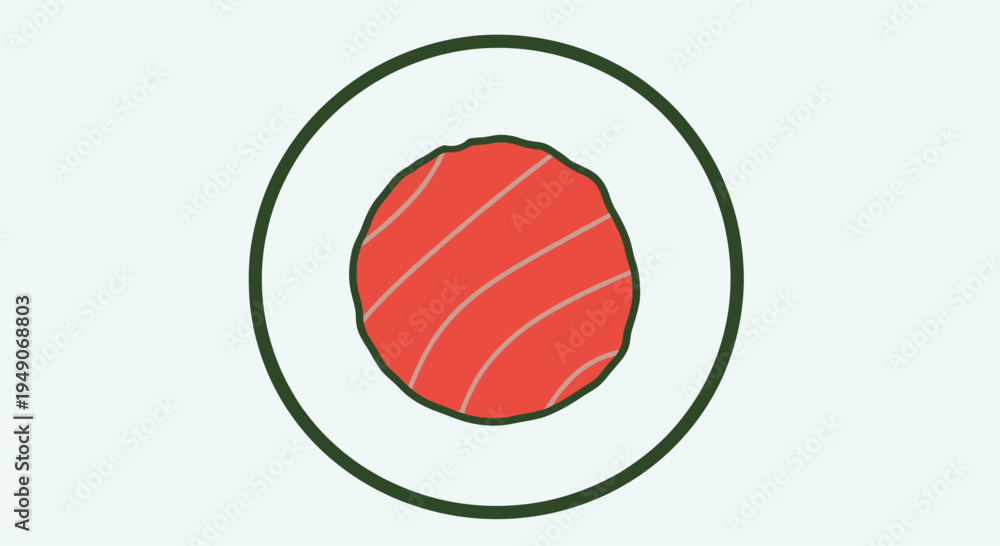 Fototapeta premium Simple Salmon Sushi Roll Icon, Japanese Cuisine, Minimalist Food Illustration