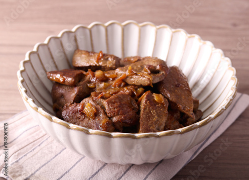 Fried animal liver with onion
