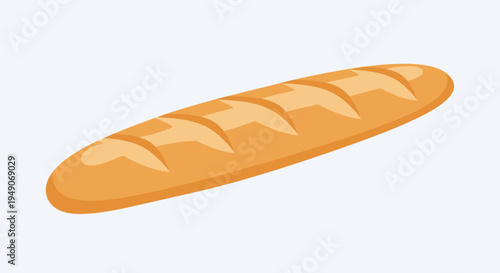 Freshly Baked French Baguette Bread Loaf with Scoring Marks on White Background