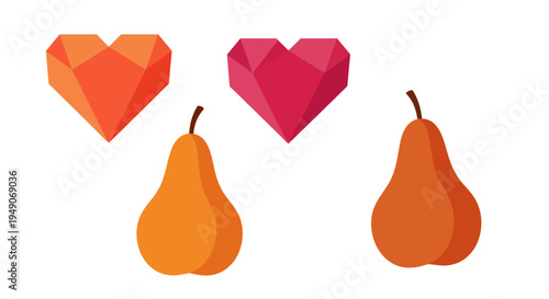 Geometric Hearts and Ripe Pears: A Vibrant Duo of Love and Fruit