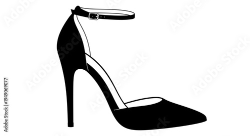 Elegant Black High Heel Shoe with Ankle Strap, Fashionable Footwear