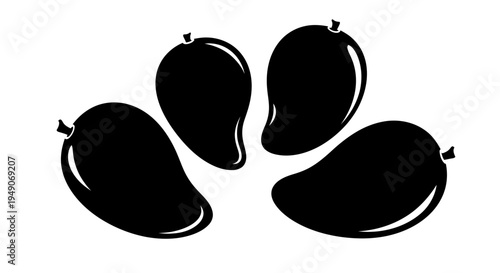 Black Silhouette of Four Mangoes on White Background