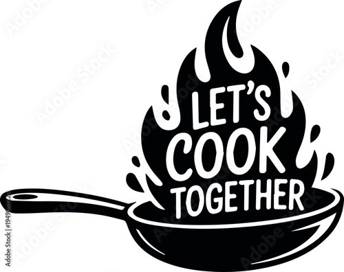 Skillet with flames for restaurant promo