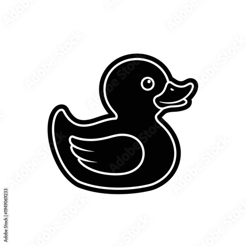 Black rubber duck icon silhouette, simple cartoon illustration, isolated on white background