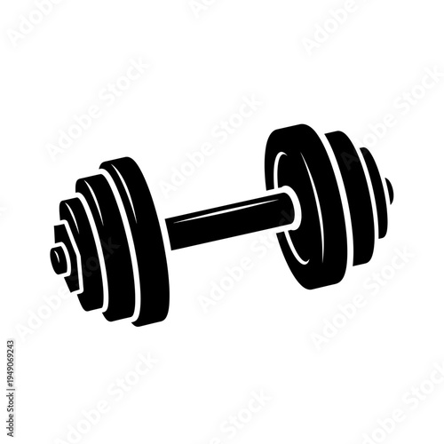 Black Silhouette of a Dumbbell on White Background - Fitness and Strength Training Equipment