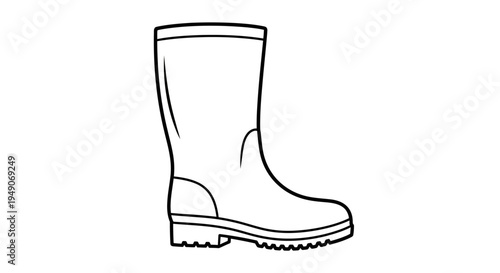 Black outline drawing of a rubber boot, isolated on white background