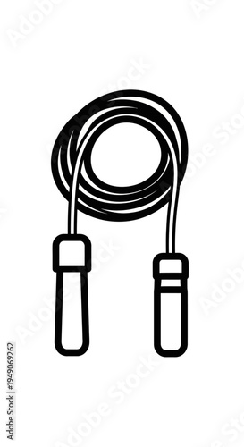 Black Jump Rope Icon, Skipping Rope for Fitness and Exercise, Isolated on White Background