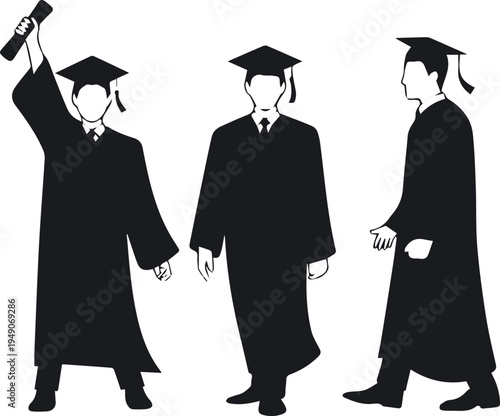 Graduation cap toss silhouette group on stage