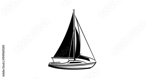 Black and White Silhouette of a Sailboat on White Background