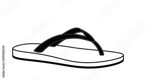 Black Flip Flop Sandal Isolated on White Background, Summer Footwear